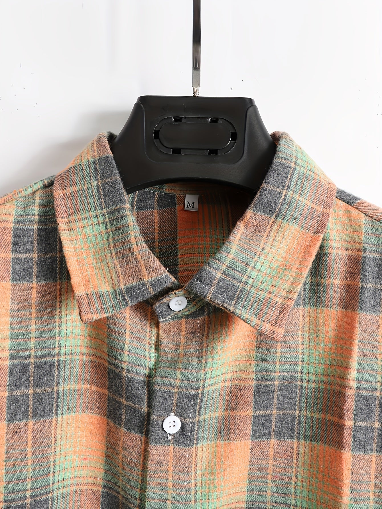 Chemise à carreaux homme, manches longues, orange et gris, style décontracté