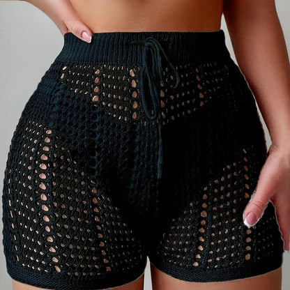 High-waisted openwork shorts for women, casual chic beach style for holidays and leisure