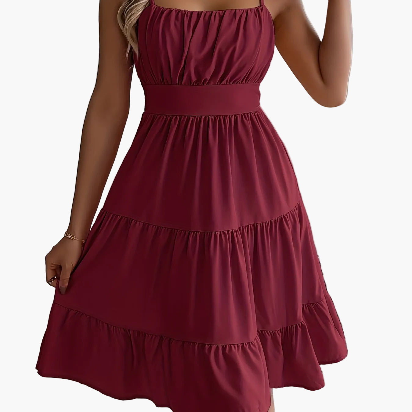 Robe d'été femme style décontracté à bretelles fines, volants, allure vacances