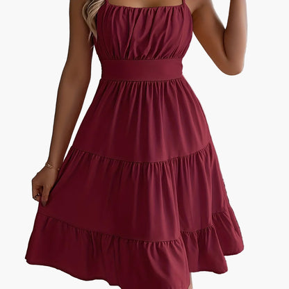 Robe d'été femme style décontracté à bretelles fines, volants, allure vacances