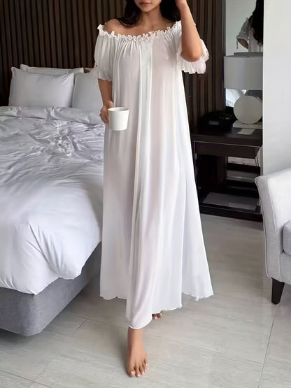 Chemise de nuit longue élégante à épaules dénudées pour femme, style romantique, usage quotidien ou détente
