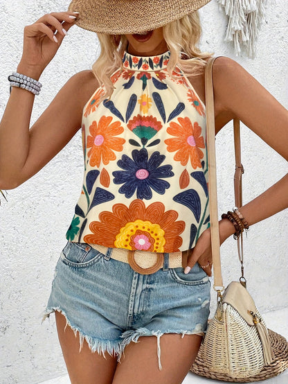 Top da donna con stampa floreale in stile boho chic senza maniche - Ideale per l'estate e le vacanze