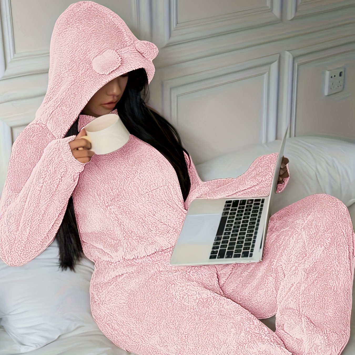 Ensemble d'intérieur Femme Doux à Capuche et Pantalon Large avec Oreilles