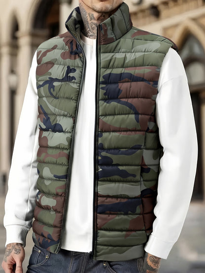 Doudoune sans manches homme matelassée motif camouflage vert militaire