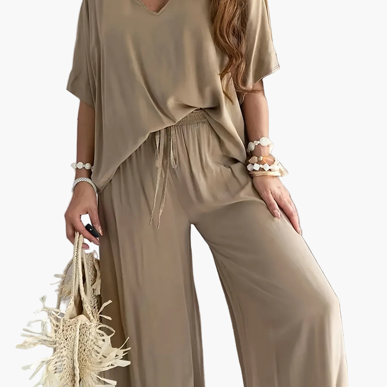 Combinaison Pantalon Femme Style Décontracté Chic à Manches Courtes et Col V – Parfaite pour Printemps et Été
