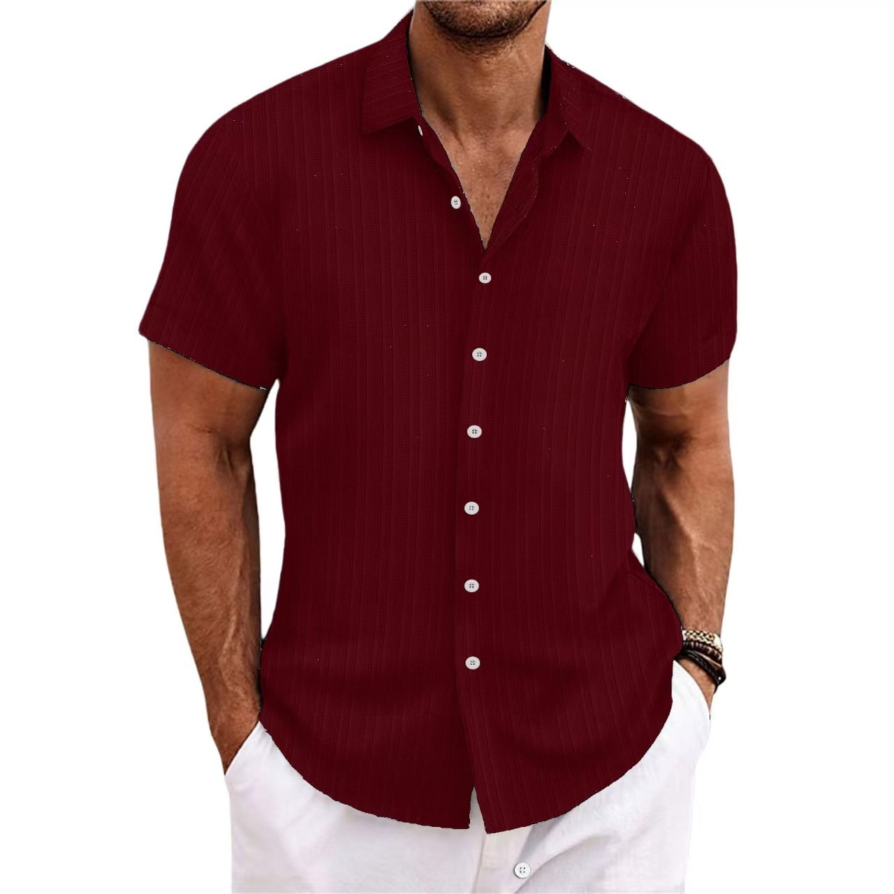 Chemise décontractée à rayures pour homme – Style estival chic, idéale pour la plage ou la ville
