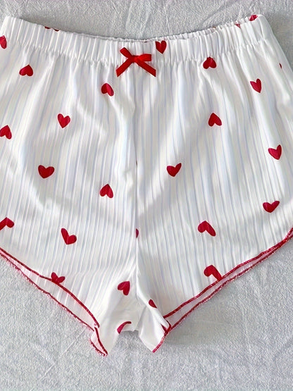 Pyjama d'été femme deux pièces style mignon à cœurs, ensemble débardeur et short, confortable pour la nuit
