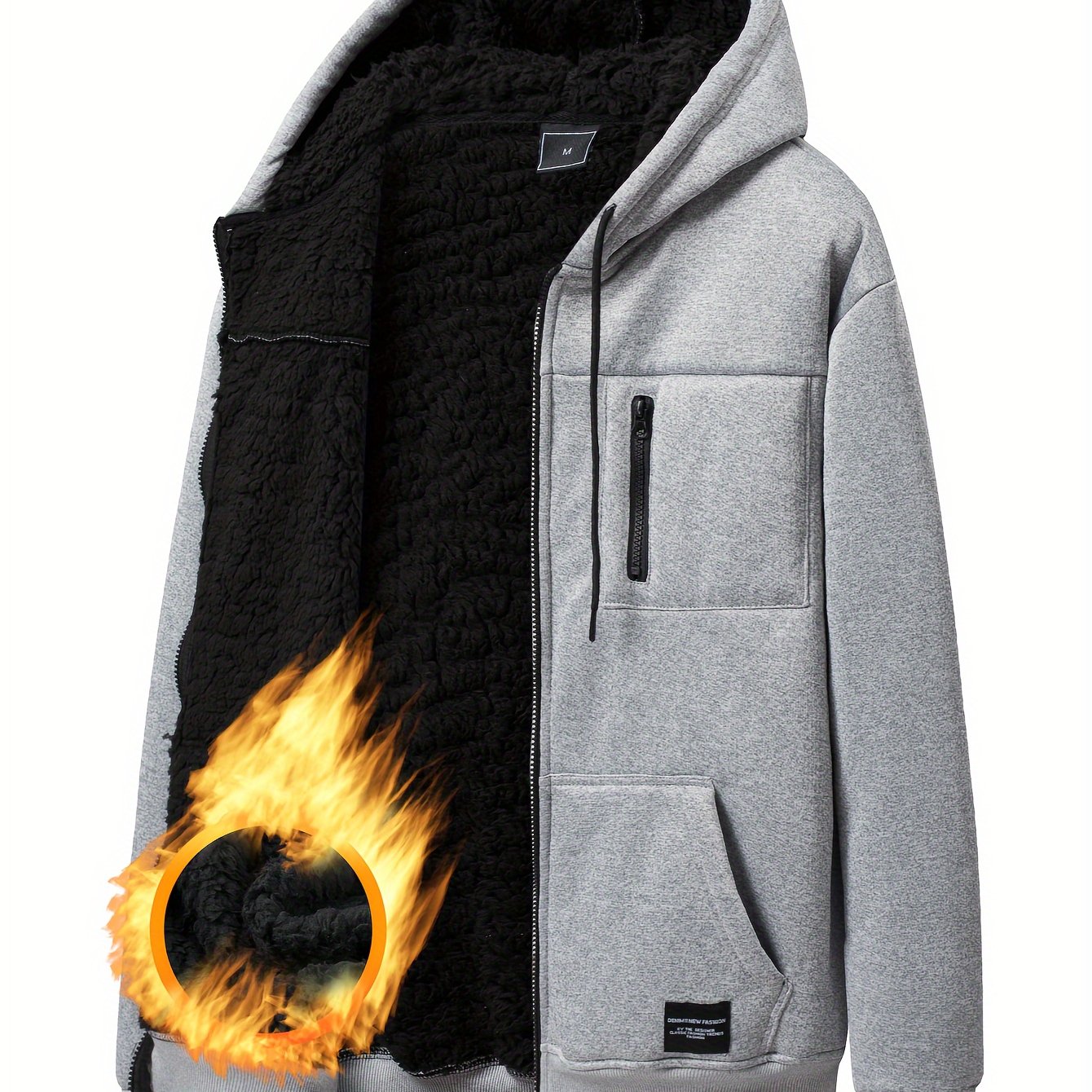 Sweat à Capuche Zippé Homme Doublure Molleton Gris Clair Chaud