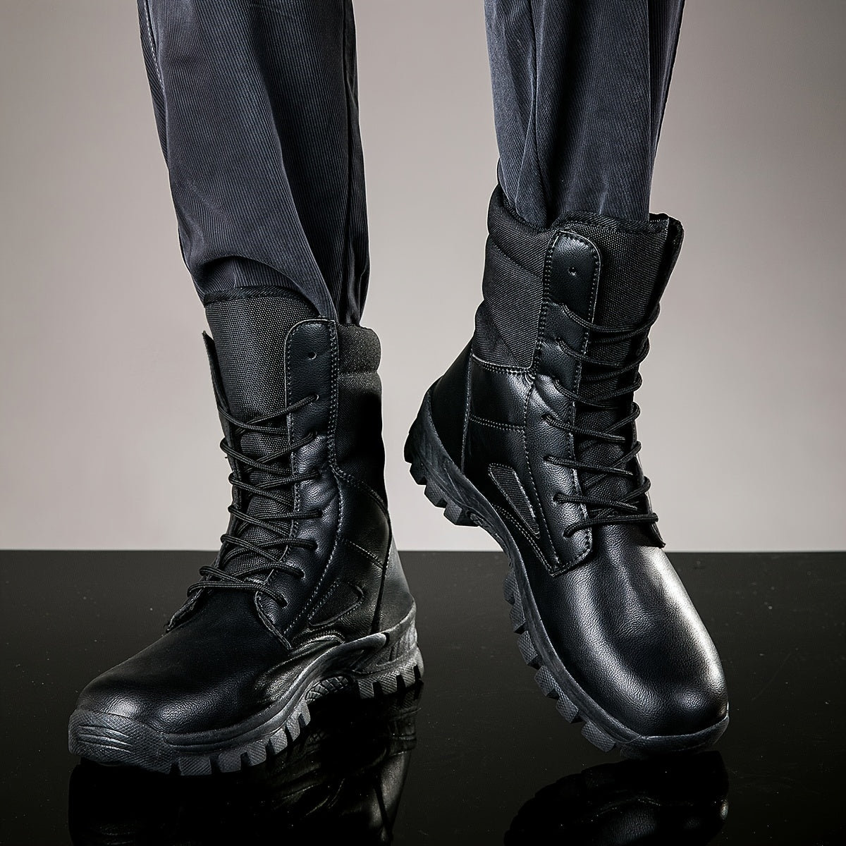 Bottes hautes tactiques à lacets pour homme, robustes et antidérapantes