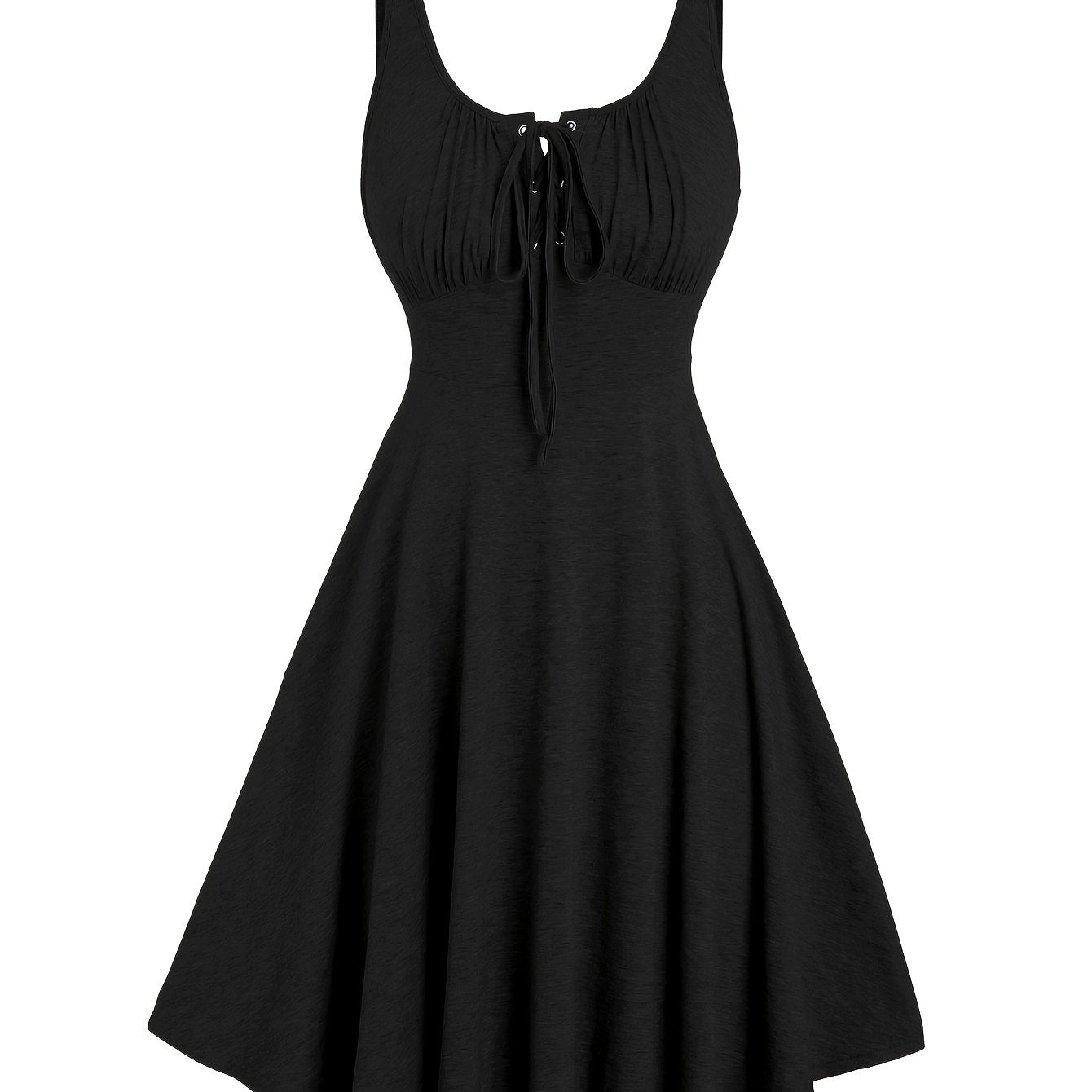 Lässiges Damenkleid mit Ausschnitt und Ösen-Trägern, ausgestellter Frühling-Sommer-Stil  