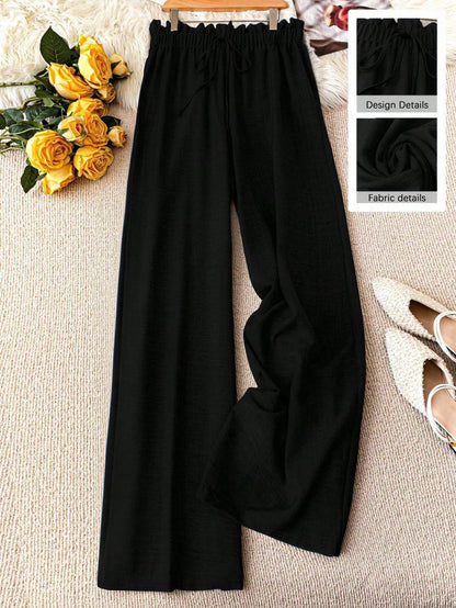 Pantalon large femme style décontracté à taille élastique – Idéal printemps et été