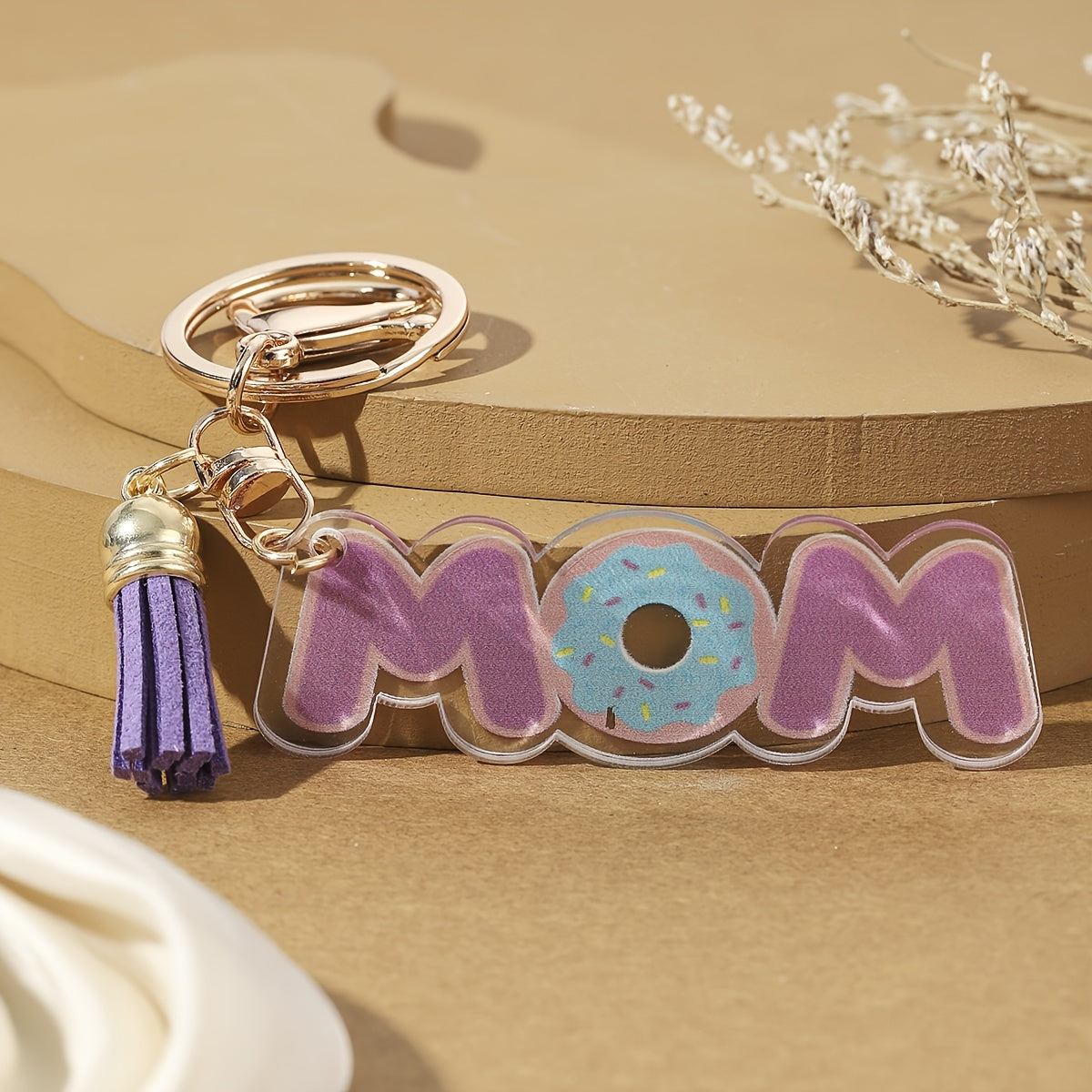 Portachiavi donna stile trendy per la festa della mamma con motivo floreale e cuore