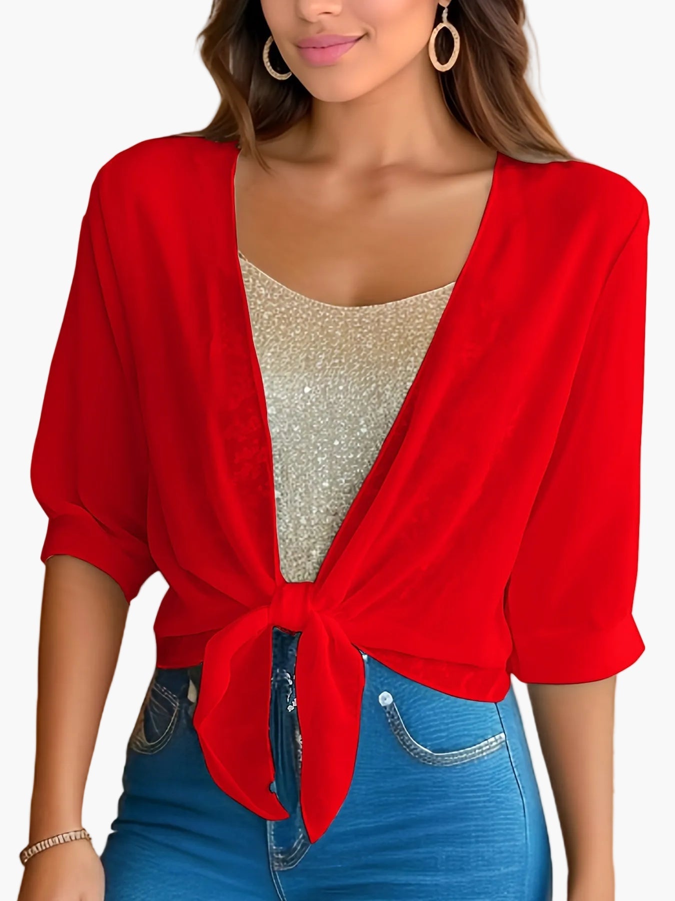 Blouse Femme Élégante à Nouer Style Décontracté Printemps Été