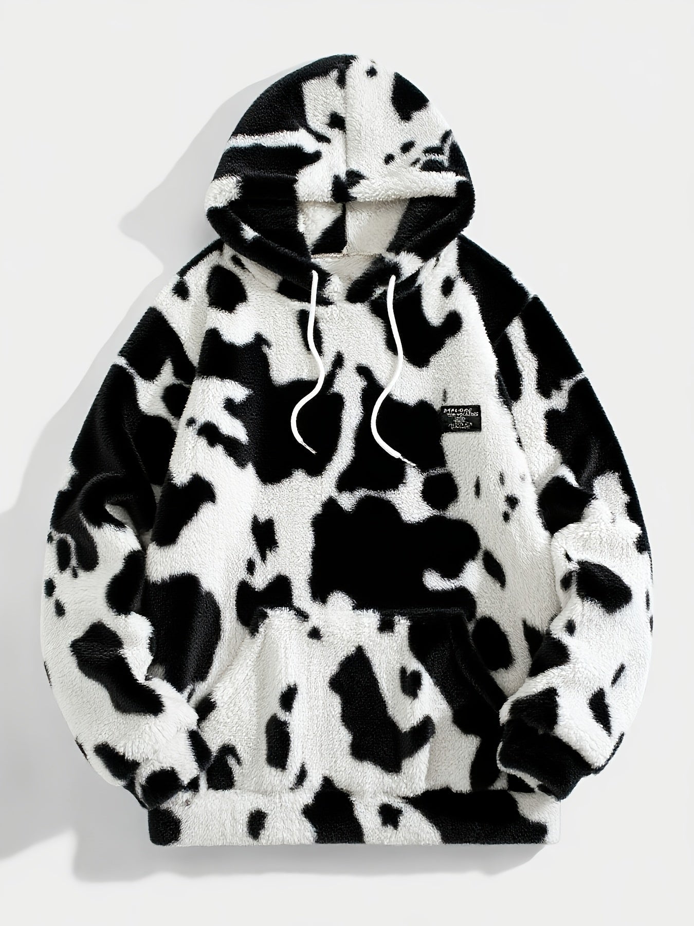 Sweat à capuche Sherpa motif peau de vache bicolore avec poche kangourou