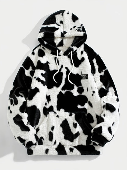 Sweat à capuche Sherpa motif peau de vache bicolore avec poche kangourou