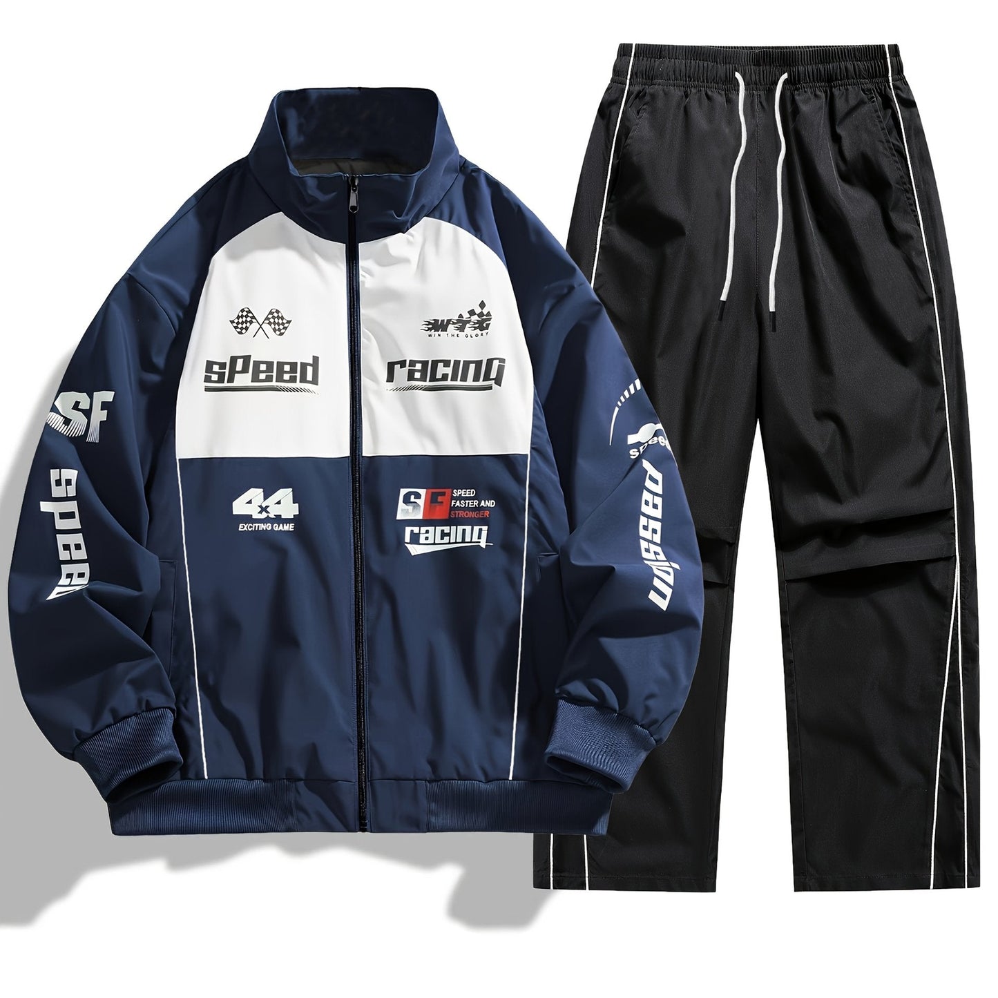 Ensemble de Survêtement Homme Style Racing Col Montant Fermeture Éclair