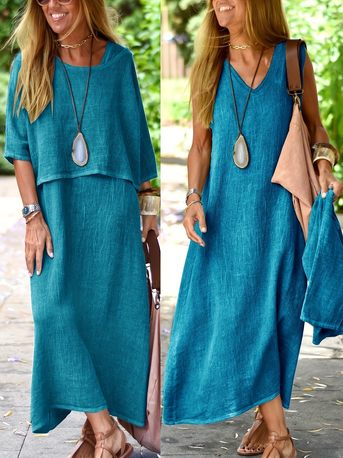 Długa sukienka boho casual dwuczęściowa damska wiosna lato