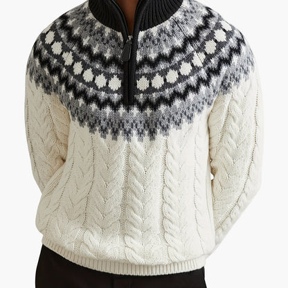 Męski sweter z półzamkiem i stójką w stylu nordyckim casual na zimę