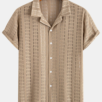 Chemise de vacances pour homme à manches courtes, style resort, élégante et ajourée