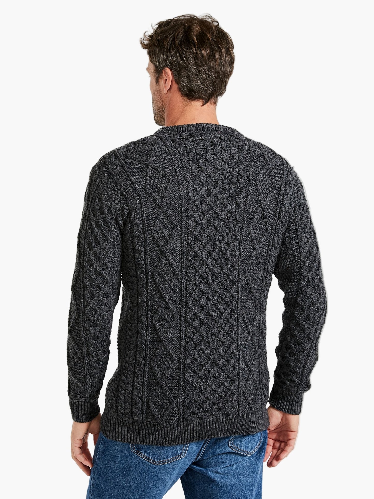 Męski sweter casual z okrągłym, warkoczowym kołnierzem na jesień i zimę