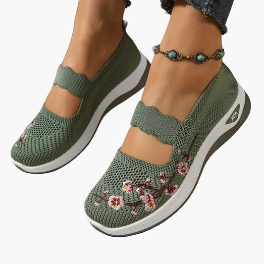Chaussures décontractées femme confort avec broderie florale et bride élastique – Style marche et loisirs