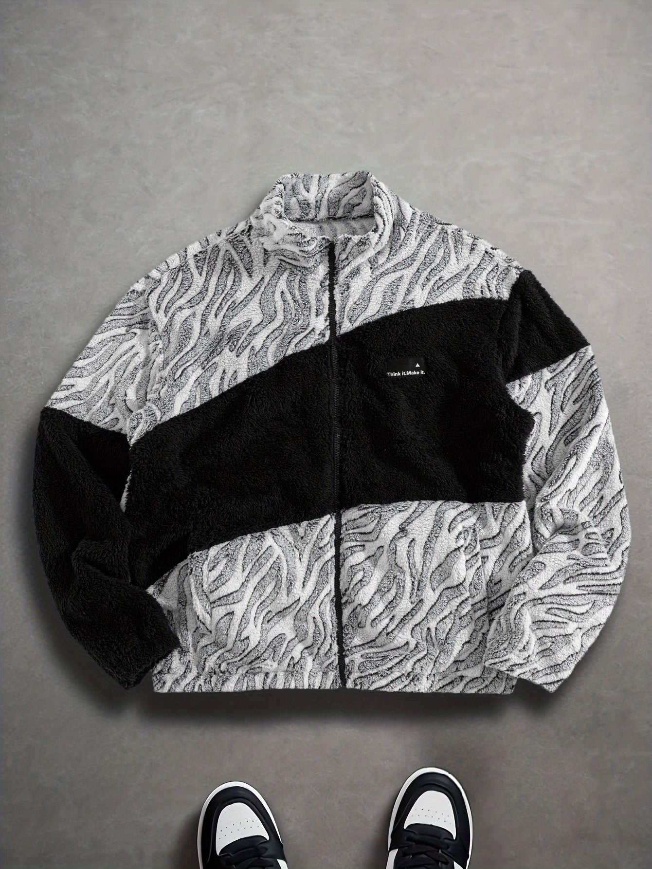 Veste Polaire Zippée Motif Zèbre Bicolore Col Montant