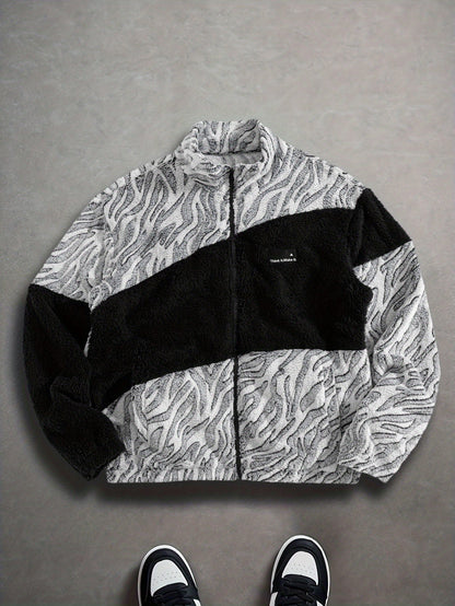Veste Polaire Zippée Motif Zèbre Bicolore Col Montant