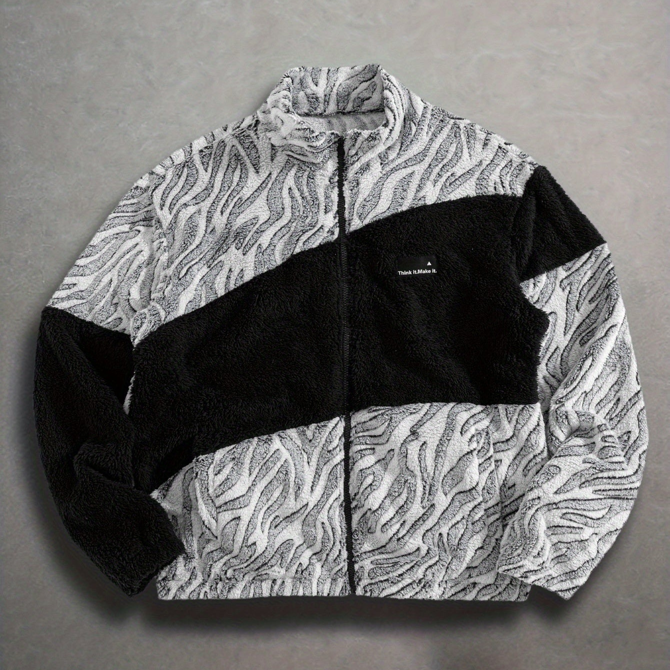 Veste Polaire Zippée Motif Zèbre Bicolore Col Montant
