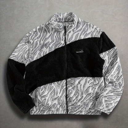 Veste Polaire Zippée Motif Zèbre Bicolore Col Montant