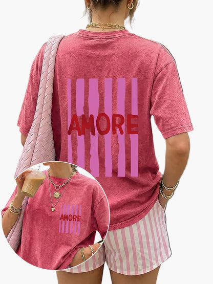 T-shirt décontracté pour femme avec imprimé "AMORE" style streetwear tendance