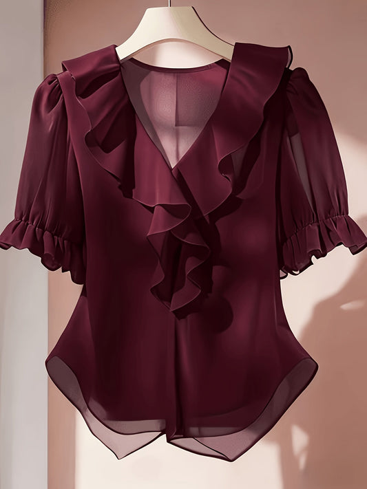 Elegant Women's Blouse with Ruffles Romantic Style for Office and Evening