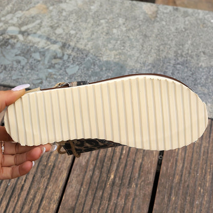 Sandales d'été décontractées femme style bohème à motif léopard