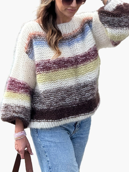 Elegant striped women's sweater casual style for autumn/winter