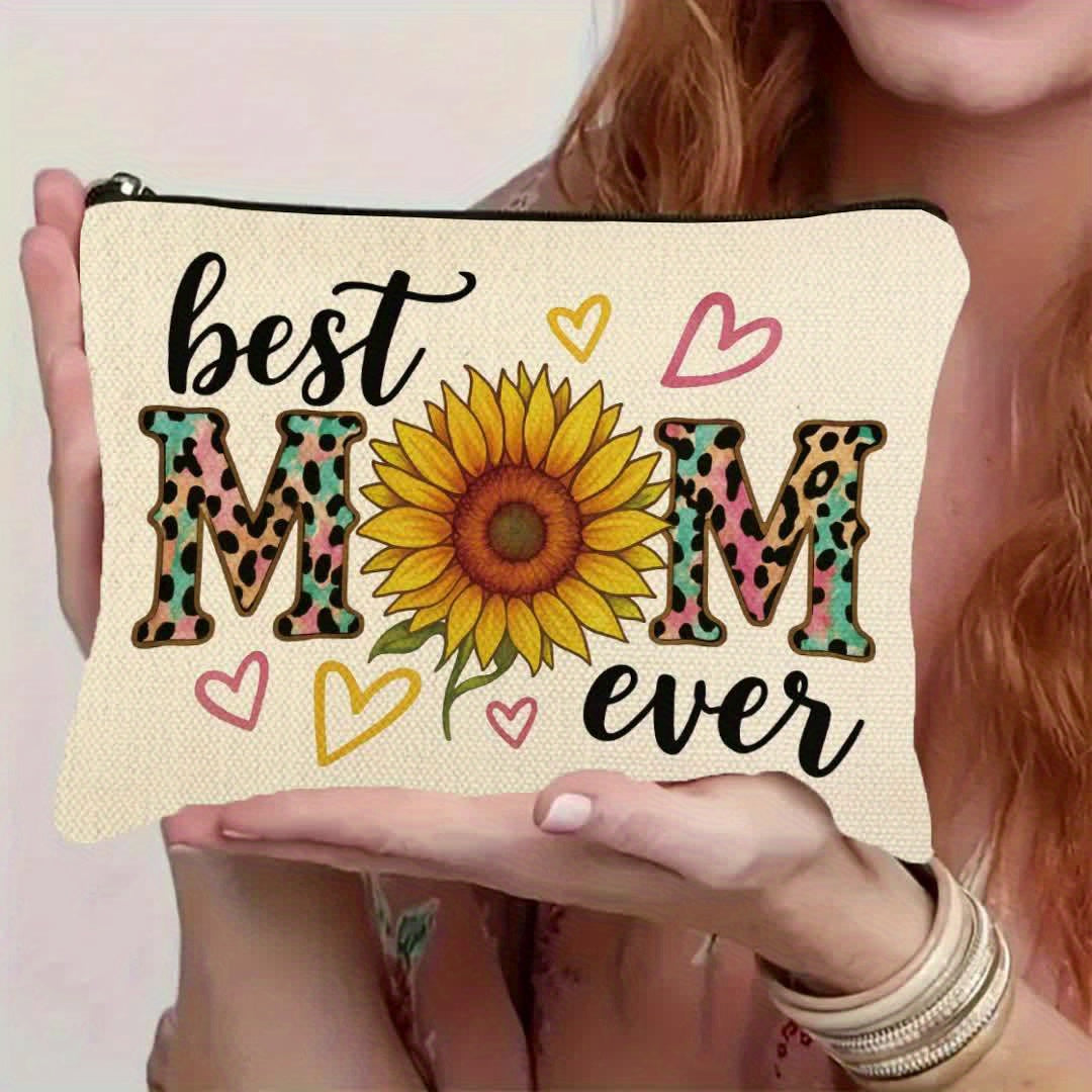 Modern Style Women's Pouch Mother's Day Gift – Best Mom Ever with Sunflower and Leopard Patterns
