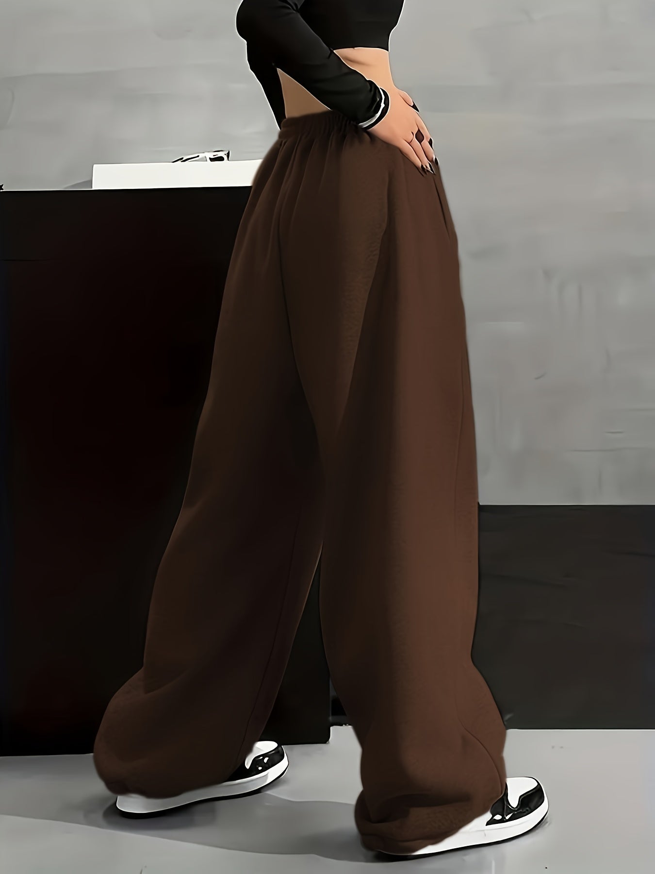 Pantalon large décontracté Femme avec imprimé phases de lune, taille élastiquée et poches