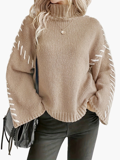 Elegancki sweter damski z golfem w stylu casual na jesień i zimę