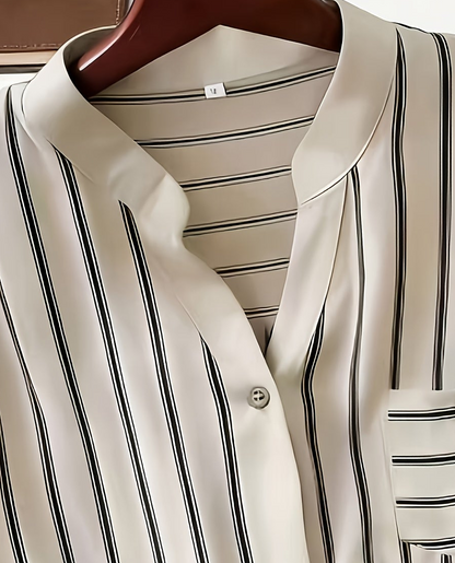 Chemise décontractée pour femme à manches courtes style boutonné col mao chic