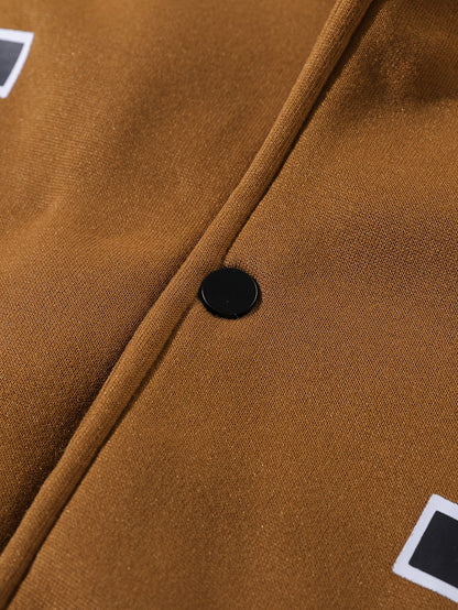Veste style universitaire bicolore Marron Blanc à boutons pression pour homme