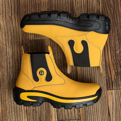 Bottes Chelsea Homme Robustes Semelle Crantée Jaune Noir
