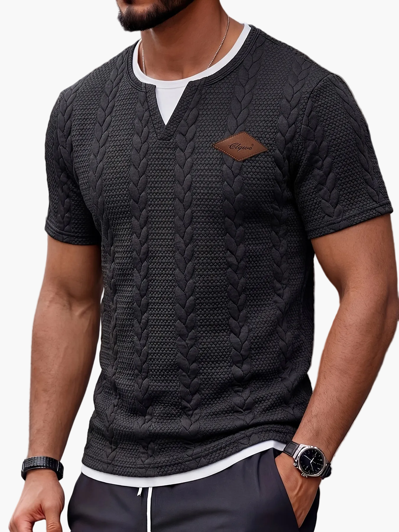 Herren-T-Shirt mit Rundhalsausschnitt, gedrehtes Design, lässig für Freizeit und Ausflüge  