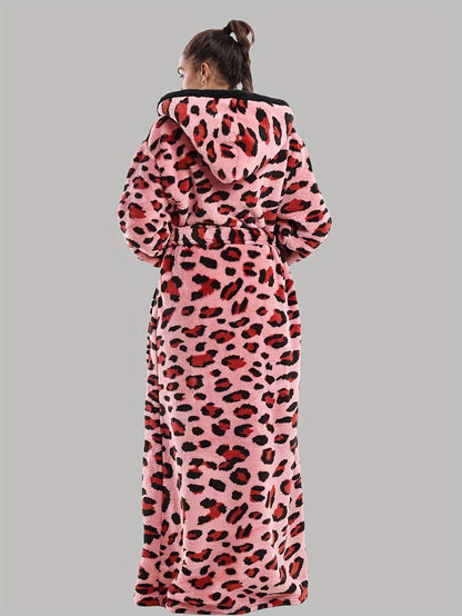 Robe de Chambre Femme Longue à Capuche Motif Léopard