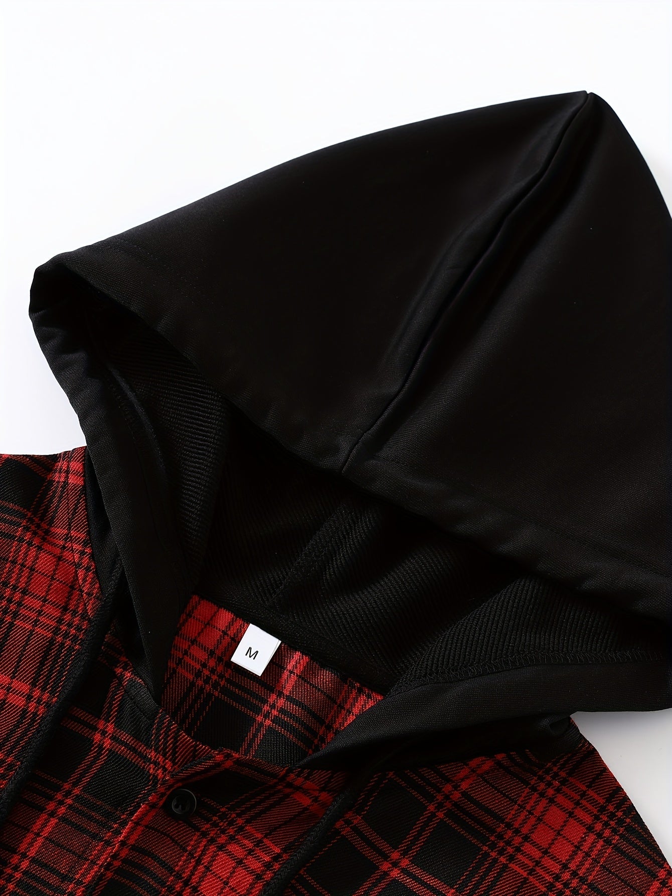 Veste à capuche pour homme motif carreaux rouge et noir style superposé