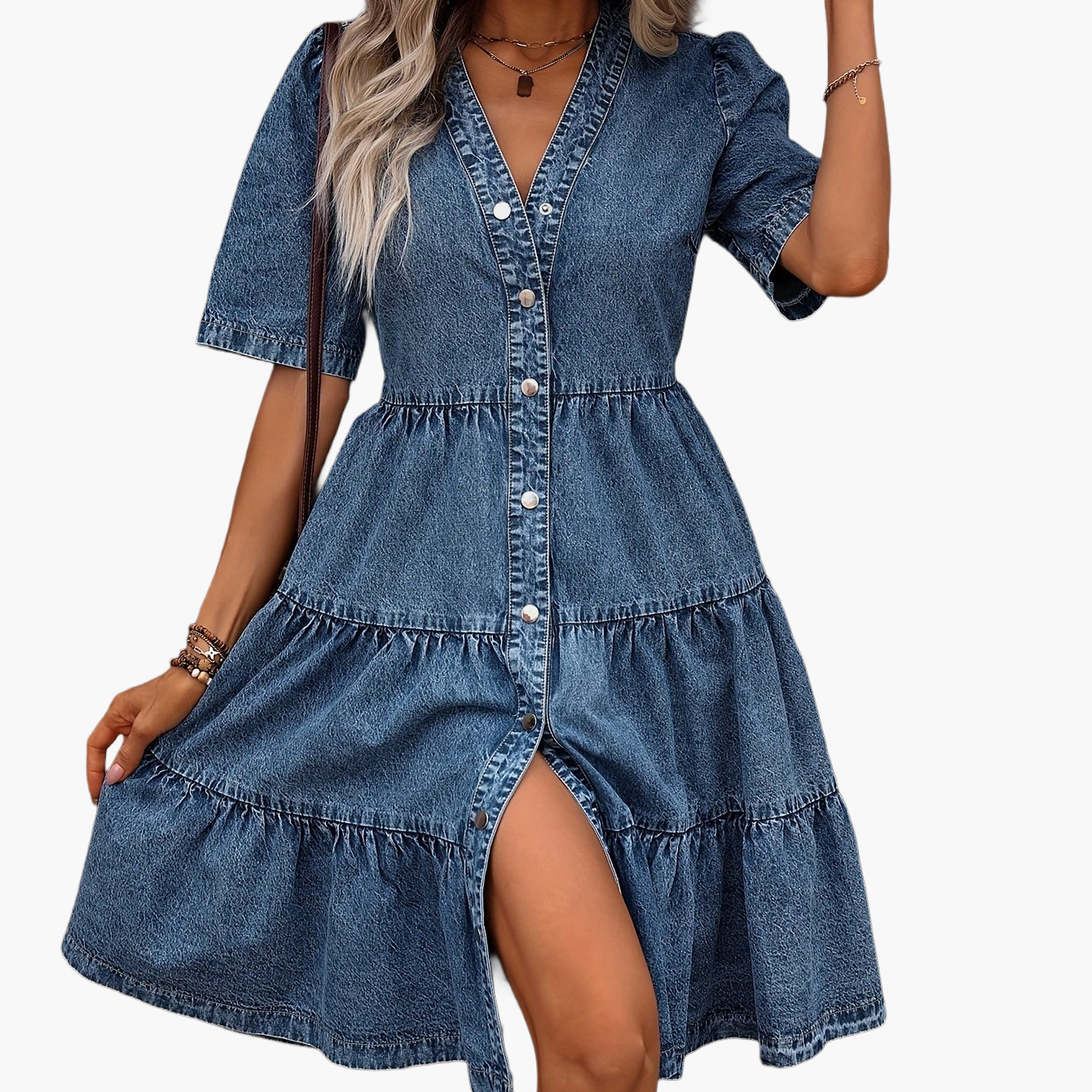 Robe décontractée pour femme style chemisier à boutons, élégante et estivale