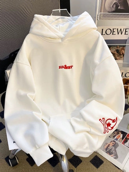 Sweat à Capuche Blanc avec Broderie Rouge Détail Manches