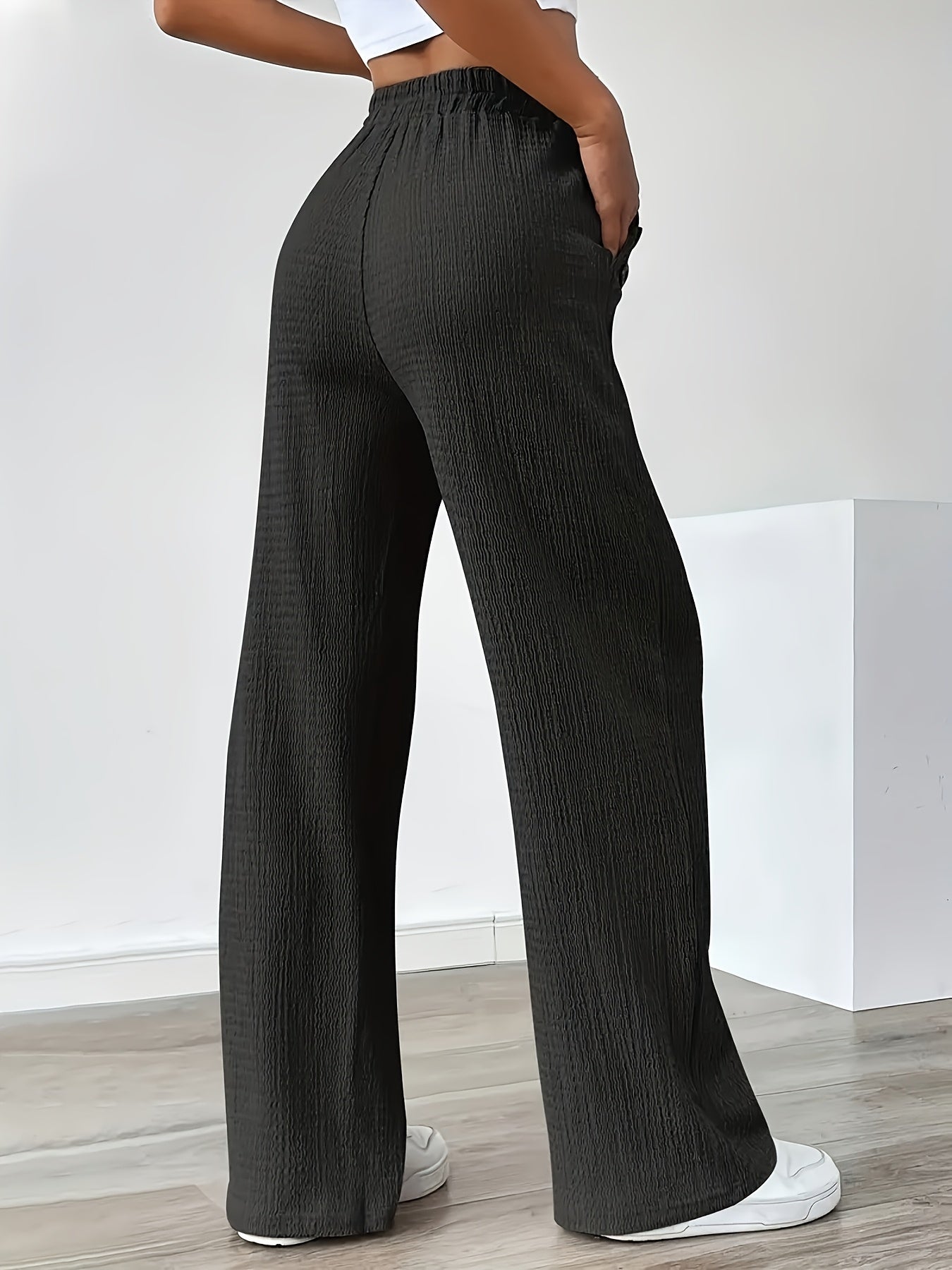Pantalon décontracté droit taille haute pour femme - Style urbain chic et confortable