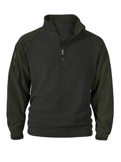 Polaire Homme Bicolore Col Montant avec Fermeture Éclair et Manches Raglan