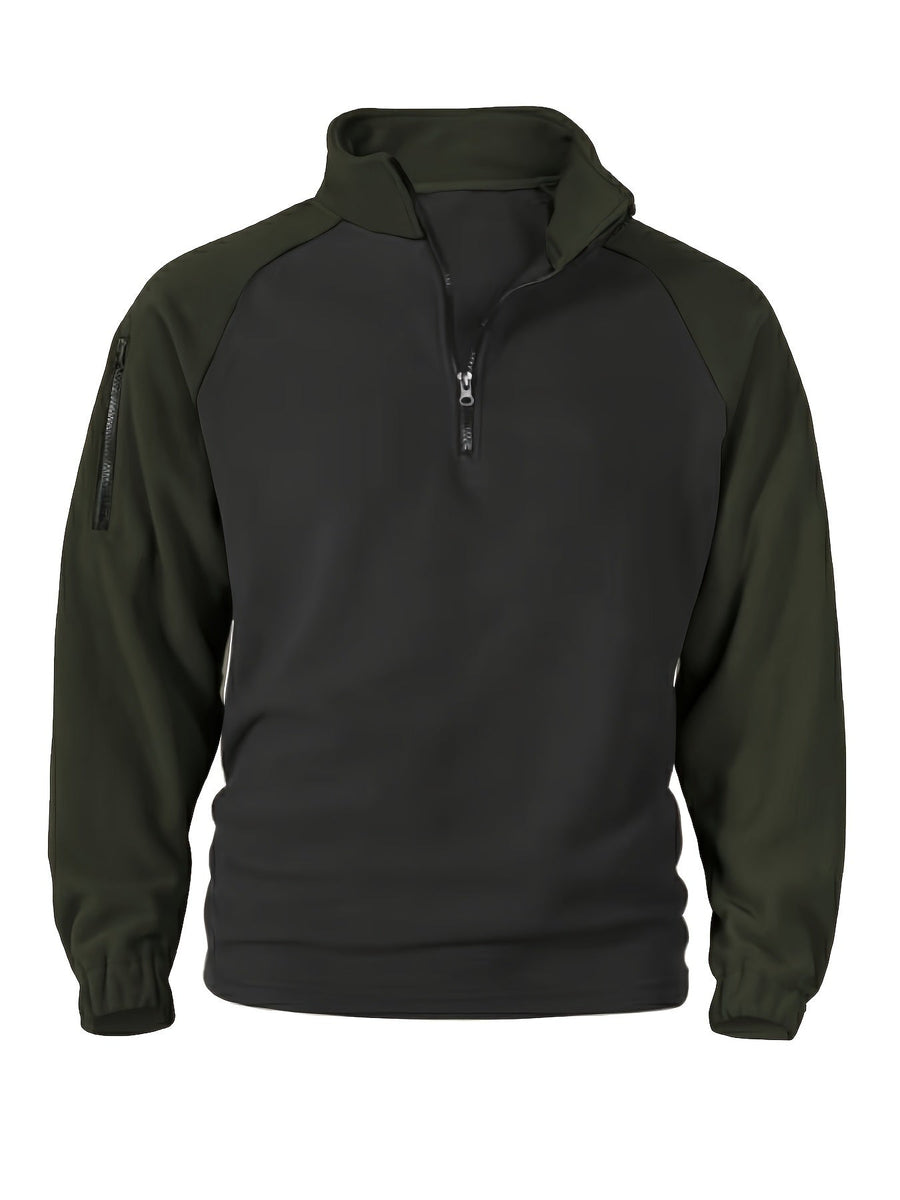 Polaire Homme Bicolore Col Montant avec Fermeture Éclair et Manches Raglan