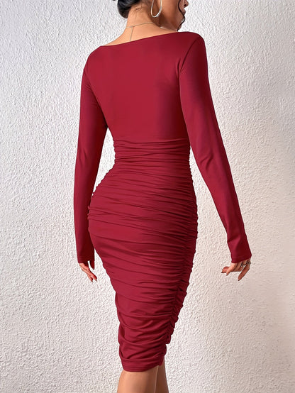 Abito aderente elegante a maniche lunghe con scollo a V per donna, serate e cocktail