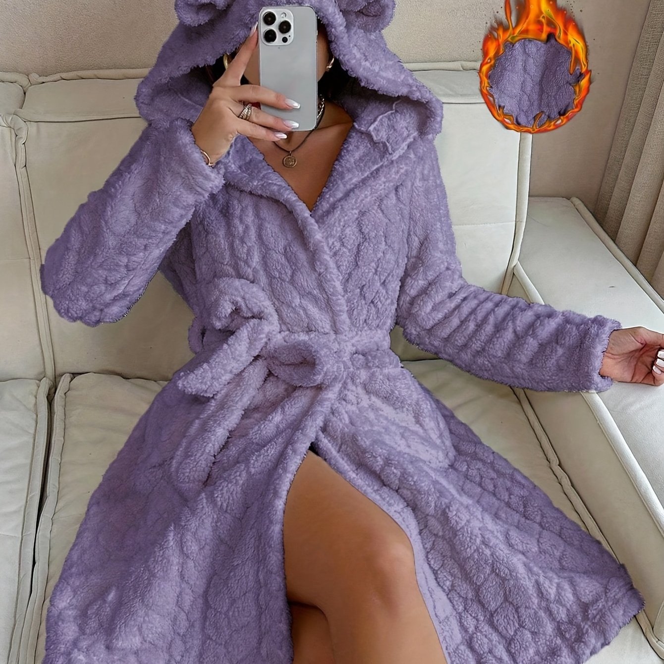 Robe de Chambre Femme à Capuche Ourson Douce Lavande