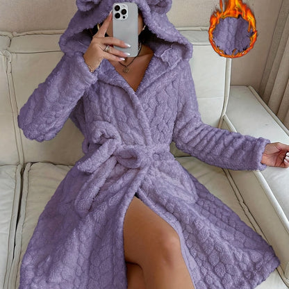 Robe de Chambre Femme à Capuche Ourson Douce Lavande
